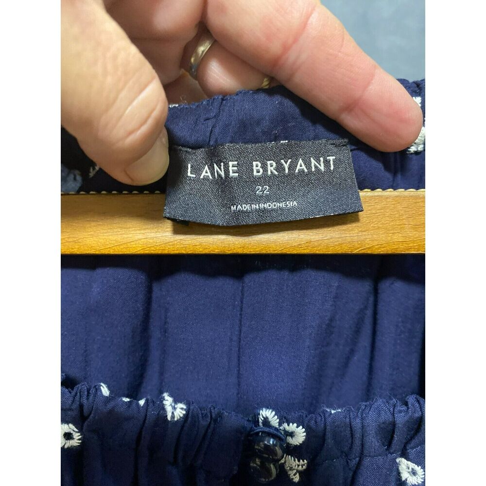 Lane Bryant Women's Navy Blue Embroidered Dress Size 22 Cap Sleeve Floral Pocket - Picture 2 of 8